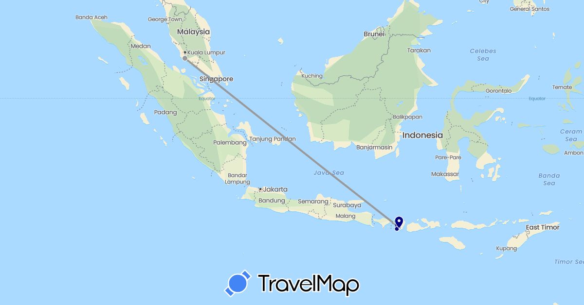 TravelMap itinerary: driving, plane, boat in Indonesia, Malaysia (Asia)